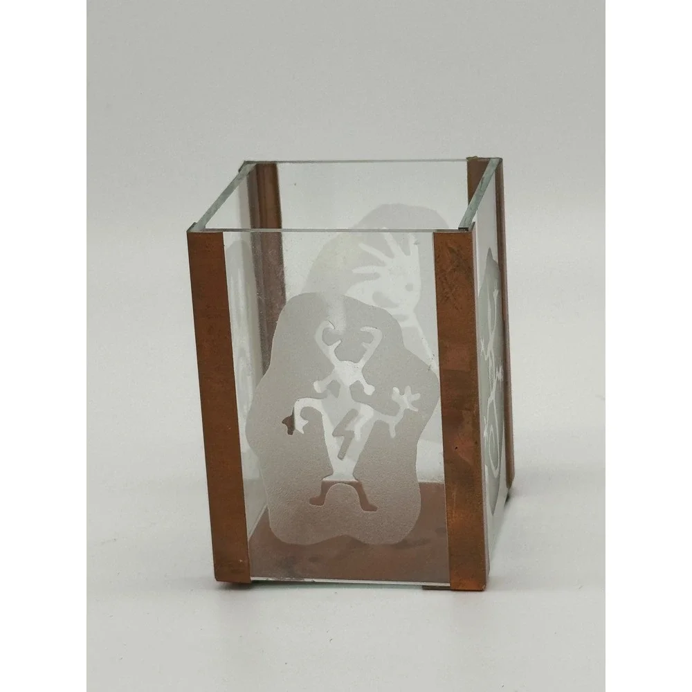 Vintage 90s Copper Etched Glass Kokopelli Box Bananas Gifts Clarkdale Arizona